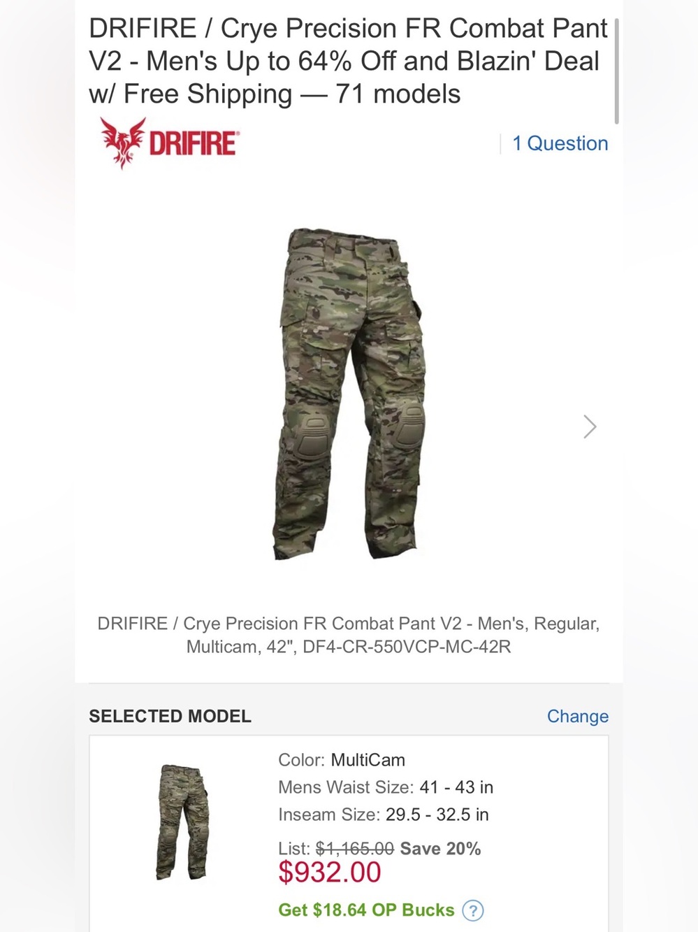 DRIFIRE / Crye Precision G3 FR-S Combat Pant  - Men's 32R